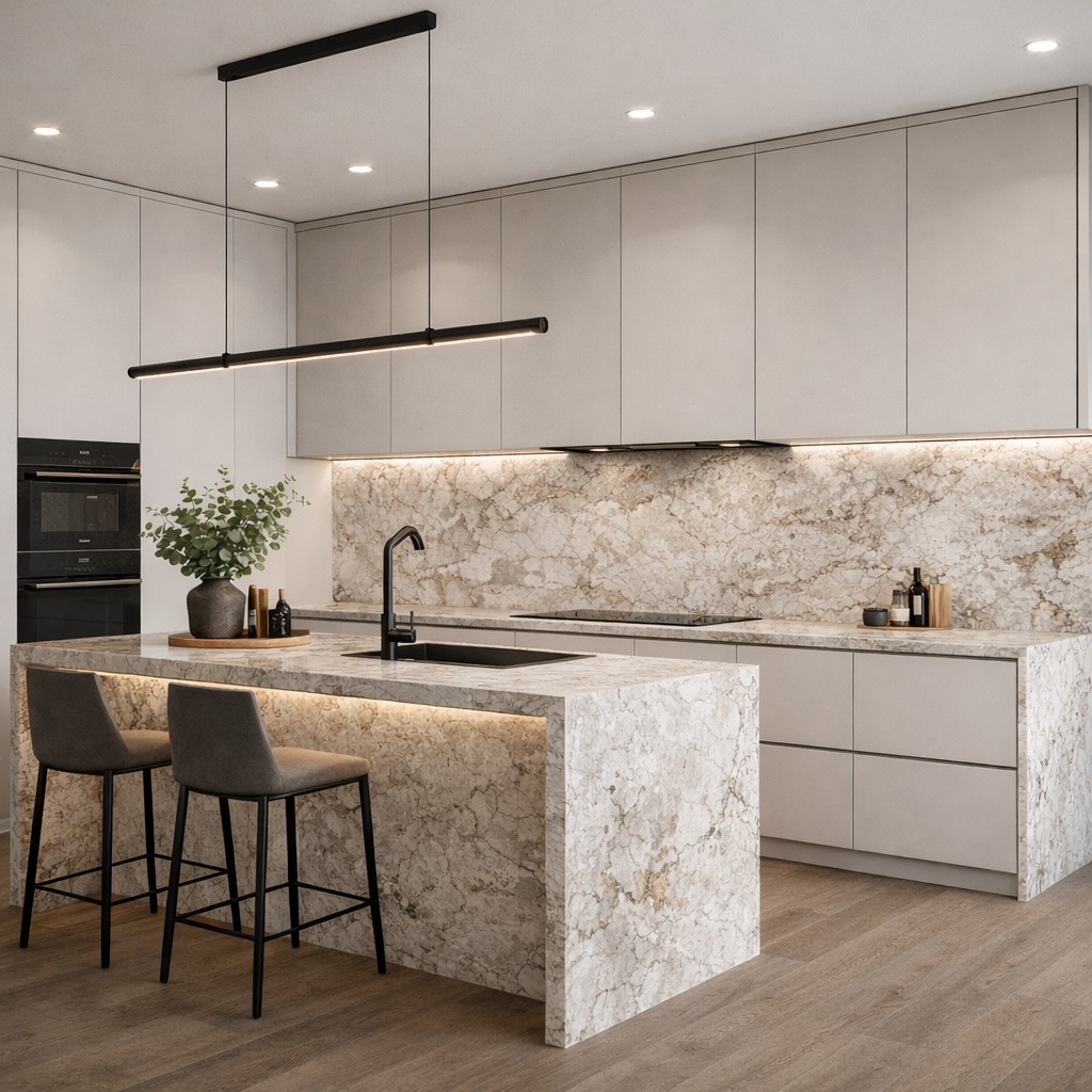 Kuchnia premium, kamień, projekt kuchni